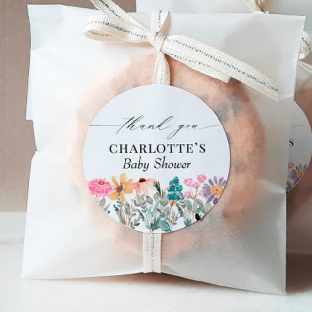 Pegatina Redonda Pequeño Flor Silvestre Baby Shower Gracias Por Fav (Subido por el creador)
