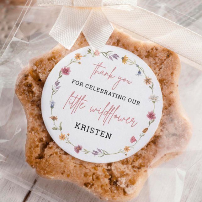 Pegatina Redonda Pequeño Flor Silvestre Baby Shower Gracias Por Fav (Subido por el creador)