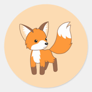 Pegatina Redonda Pequeño Fox lindo en la crema