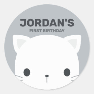 Pegatina Redonda Pequeño gato con nombre personalizado