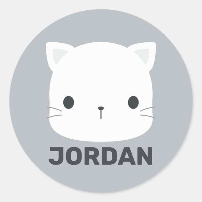 Pegatina Redonda Pequeño gato con nombre personalizado (Anverso)
