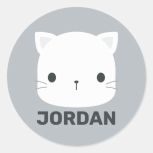 Pegatina Redonda Pequeño gato con nombre personalizado