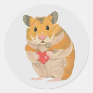 Pegatina Redonda Pequeño Hamster aguantando el corazón