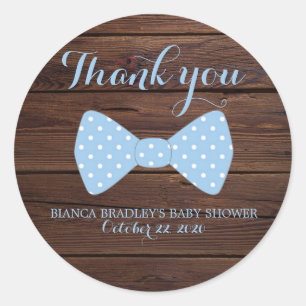 Pegatina Redonda Pequeño hombre Baby Shower el   Bowtie de madera