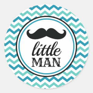 Pegatina Redonda Pequeño hombre bigote Pegatinas de Baby Shower - L