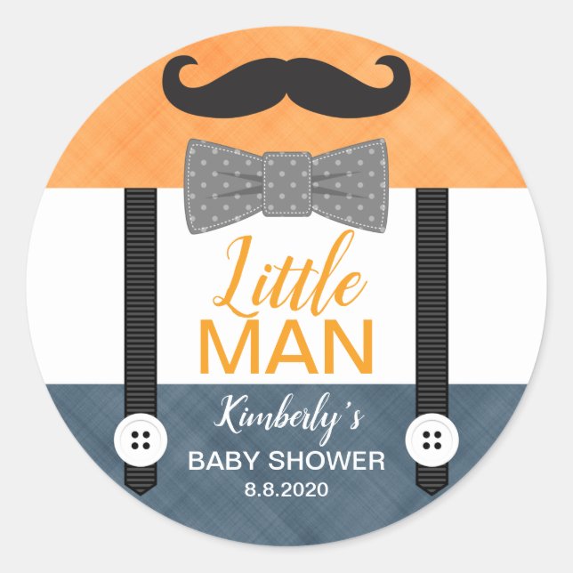 Pegatina Redonda Pequeño hombre corbata naranja marina bebé ducha (Anverso)