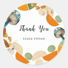 Pegatina Redonda Pequeño hongo geométrico de color moderno