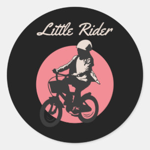 Pegatina Redonda Pequeño jinete - Diseño de moto retro