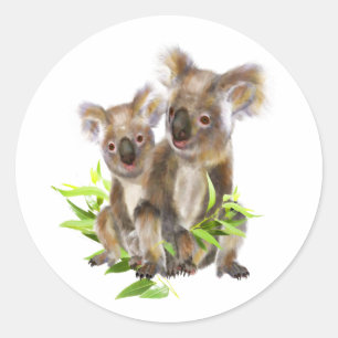 Pegatina Redonda Pequeño Koala lindo oso animal australiano