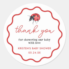 Pegatina Redonda Pequeño Ladybug Baby Shower Gracias A Favor