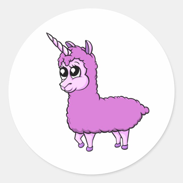 Pegatina Redonda Pequeño Llamacorn rosado (Anverso)