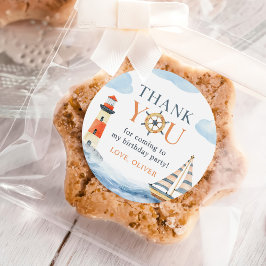 Pegatina Redonda Pequeño marinero Nautical Blue Pastel Primer cumpl