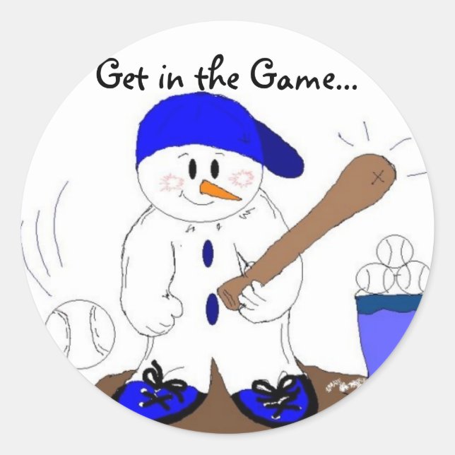 Pegatina Redonda Pequeño Muñeco de Nieve Slugger (Anverso)