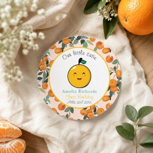 Pegatina Redonda Pequeño Naranja Cutie Citrus Primer Cumpleaños