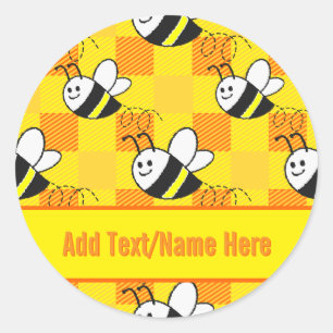Pegatina Redonda Pequeño nombre personalizado de color amarillo y N