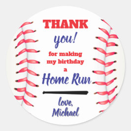 Pegatina Redonda Pequeño Novato de Béisbol Cumpleaños Primero Graci