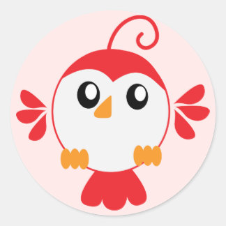 Pegatina Redonda Pequeño pájaro rojo