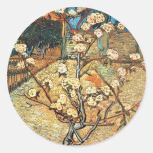 Pegatina Redonda Pequeño peral en flor de Vincent van Gogh