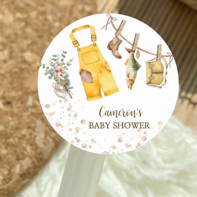 Pegatina Redonda Pequeño pescador neutral de género sutil Baby Show (Subido por el creador)