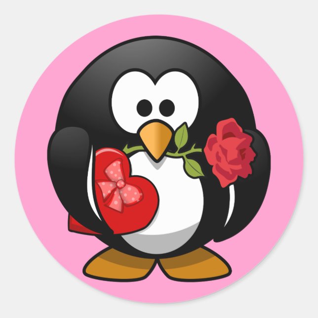 Pegatina Redonda Pequeño pingüino de San Valentín animado (Anverso)