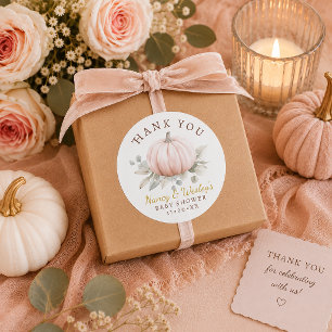 Pegatina Redonda Pequeño Pumpkin Blush Rosa Baby Shower Agradecimie