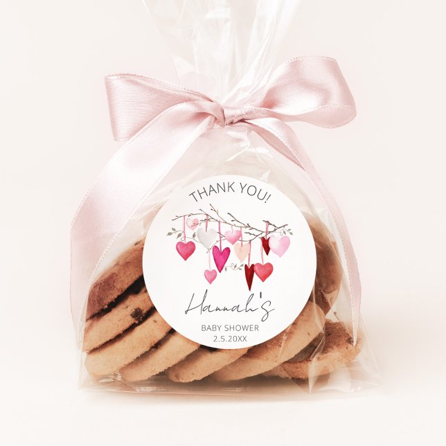 Pegatina Redonda Pequeño Querido Baby Shower Gracias Por Favor (little sweetheart valentine baby shower favor sticker
)