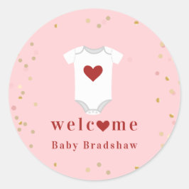 Pegatina Redonda Pequeño querido Bodysuit Valentine Baby Shower