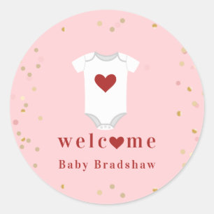 Pegatina Redonda Pequeño querido Bodysuit Valentine Baby Shower