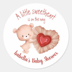 Pegatina Redonda Pequeño querido Red Beige San Valentín Baby Shower