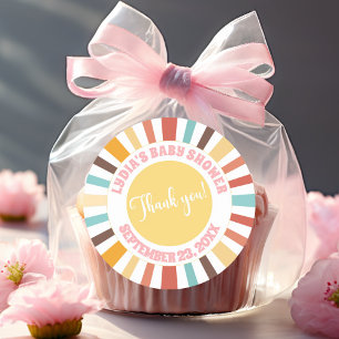 Pegatina Redonda Pequeño Rayo De Baby Shower Rosa Sunshine