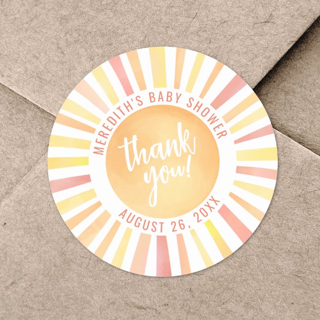 Pegatina Redonda Pequeño Rayo De Sol Bebé Sol Regadera (Little Ray Of Sunshine Sun Baby Shower Classic Round Sticker )