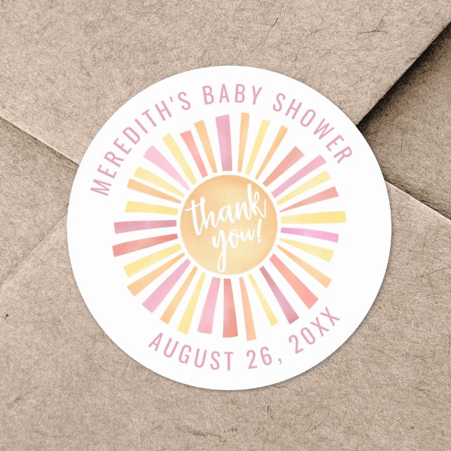 Pegatina Redonda Pequeño Rayo De Sunshine Boho Baby Shower (Little Ray Of Sunshine Boho Baby Shower Classic Round Sticker)
