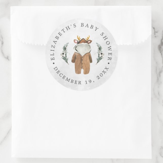 Pegatina Redonda Pequeño reno | Navidades Baby Shower Favor (Bolso)