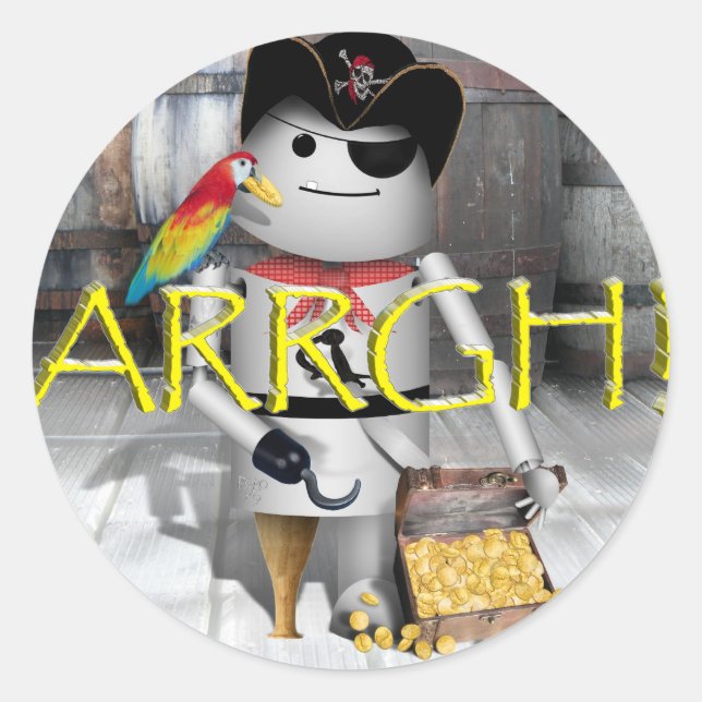 Pegatina Redonda ¡Pequeño Robo-x9 para hablar como un pirata! (Anverso)