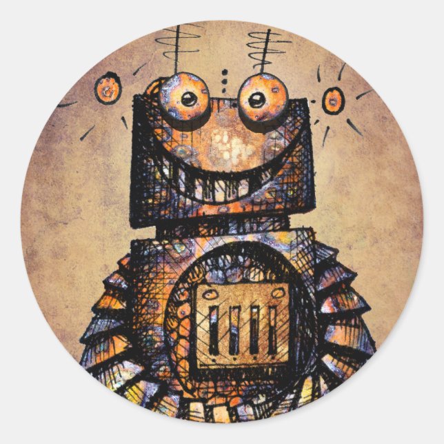Pegatina Redonda Pequeño robot (Anverso)