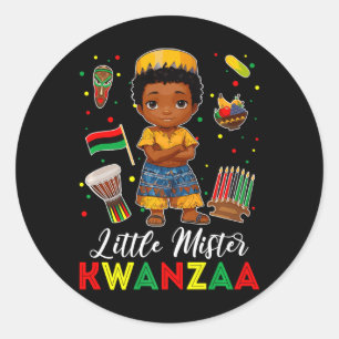 Pegatina Redonda Pequeño señor Kwanzaa Kinara vela africana