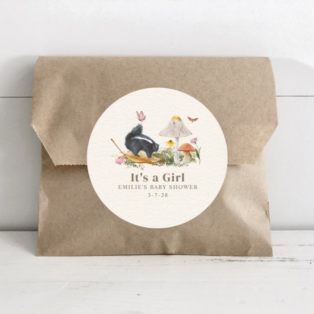 Pegatina Redonda Pequeño Stinker Woodland Skunk Chica Baby Shower (Subido por el creador)