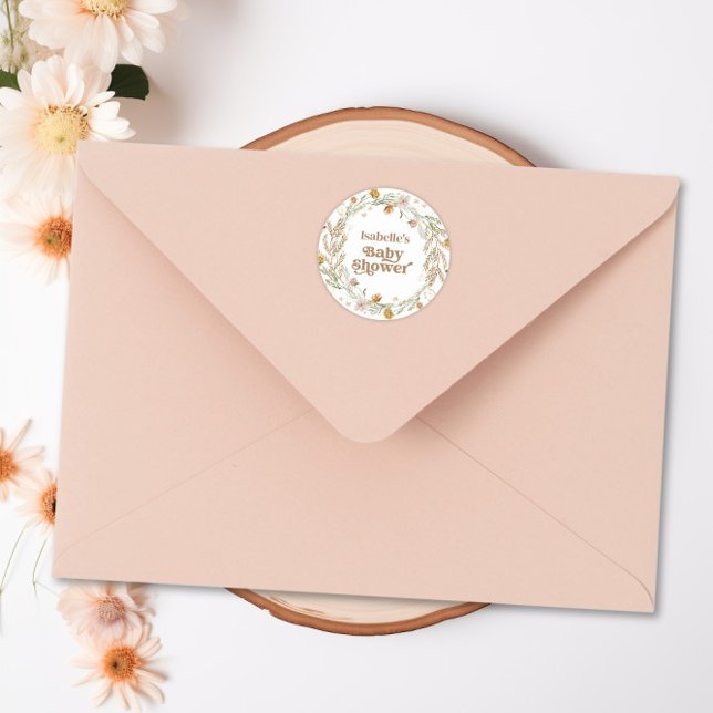 Pegatina Redonda Pequeño tema de naturaleza del Boho de Flores Silv (Little Wildflower Boho Nature Theme Baby Shower Classic Round Sticker)