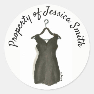 Pegatina Redonda Pequeño vestido negro propiedad del estilo persona