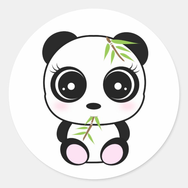 Pegatina Redonda Pequeño y adorable panda comiendo *Panda Pocket* (Anverso)