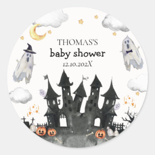 Pegatina Redonda Pequeño y lindo Boo Ghost House Baby Shower