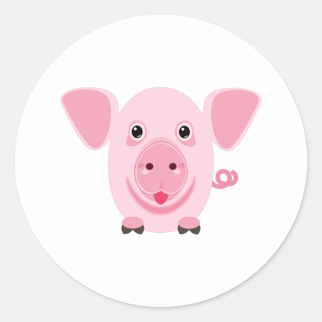Pegatina Redonda Pequeño y lindo cerdo rosa (Anverso)