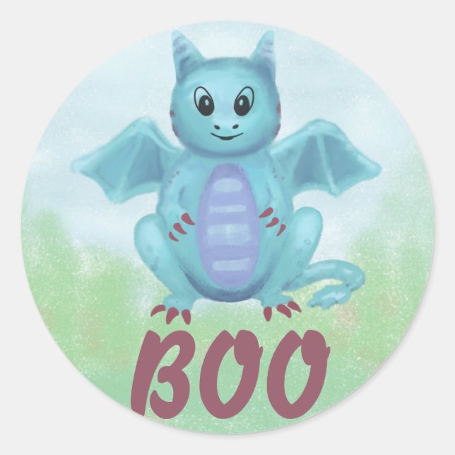 Pegatina Redonda pequeño y lindo dragón (Anverso)