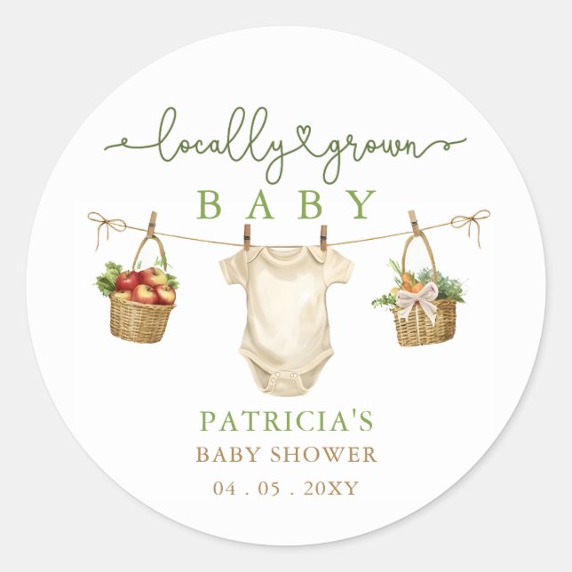 Pegatina Redonda Pequeños agricultores locales comercializan Baby S (Anverso)