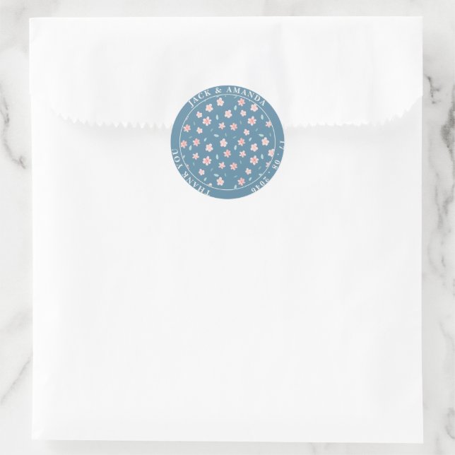Pegatina Redonda Pequeños calcomanías de casamiento de Moda azul fl (Bolso)