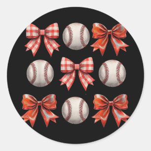 Pegatina Redonda Pequeños Chicas de béisbol infantil Base Coquette