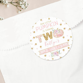 Pegatina Redonda Pequeños Chicas de calabaza Segundo cumpleaños