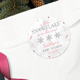 Pegatina Redonda Pequeños Chicas de copo de nieve en Baby Shower