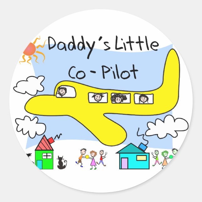 Pegatina Redonda Pequeños co-piloto de papi con camisetas (Anverso)