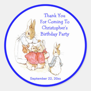 Pegatina Redonda Pequeños conejos conejos bebé cumpleaños gracias